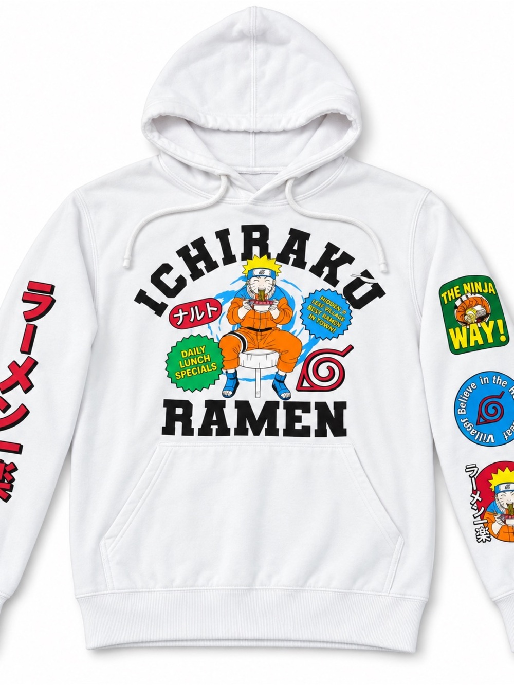 Naruto Ichiraku Ramen Unisex Hoodie White Small Anime Graphic Sweatshirt